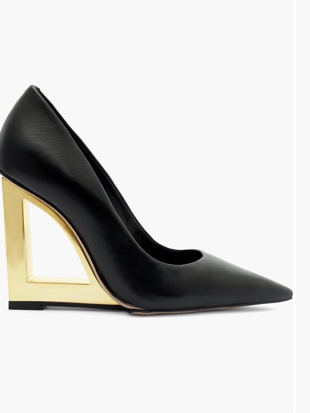 SCHUTZ Black Pointed Pump with Gold Cutout Heel